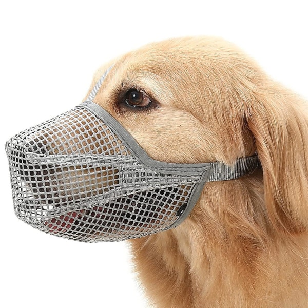 Hundemundkurv, mundkurv med blødt net, beskyttelse mod forgiftet agn med justerbare stropper, forhindrer bidende tygge og slikke (XL, grå)