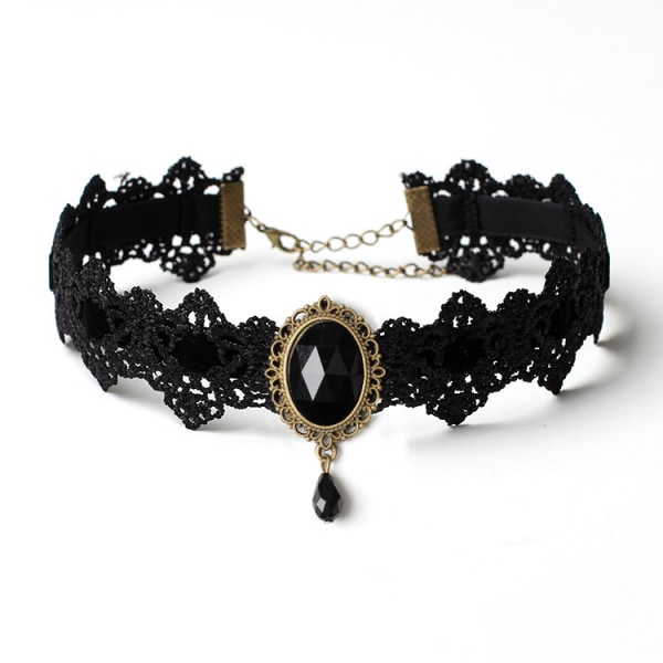 Retro gotisk spetschoker Elegant sexigt halsband Svart spetschoker nyckelbenskedja Halsband med strass viktorianska smycken