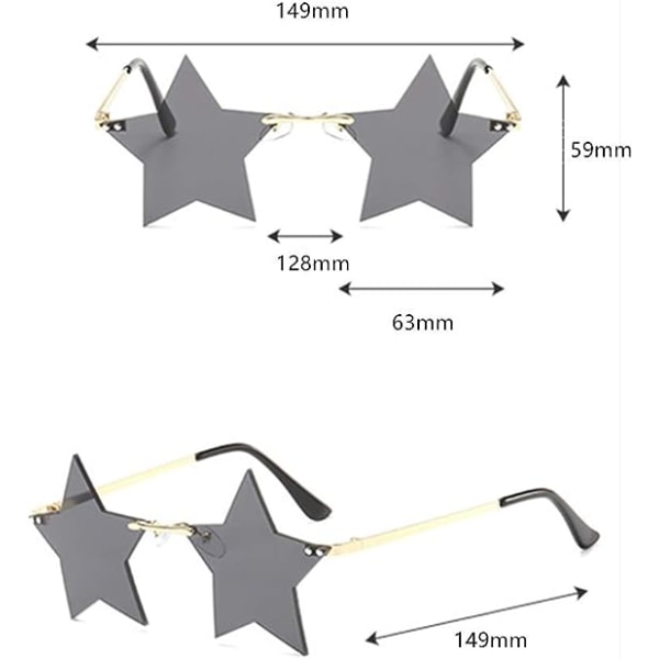 Kantløse stjerneform Solbriller Personlighet Solbriller for kvinner/menn Festbriller personlighet pentagram briller