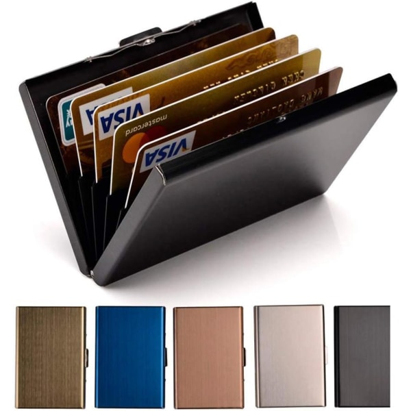 Luottokorttipidike ruostumaton teräs case metallinen henkilökorttiteline RFID-lompakot Käyntikorttikotelo naisille tai miehille, musta