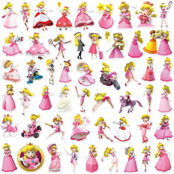 Super Princess Peach-klistermärken för tjejer NDS-spelklistermärken för barn bärbara datorer vattenflaskor cykel skateboard bagage dekal för tonåringar (S Peach)