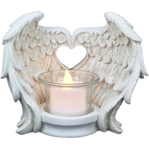 Änglavingar Tealight, Bönelyshållare Minnesgåvor Heminredning (LED Tealight och Kopp Ingår), Vita Vingar