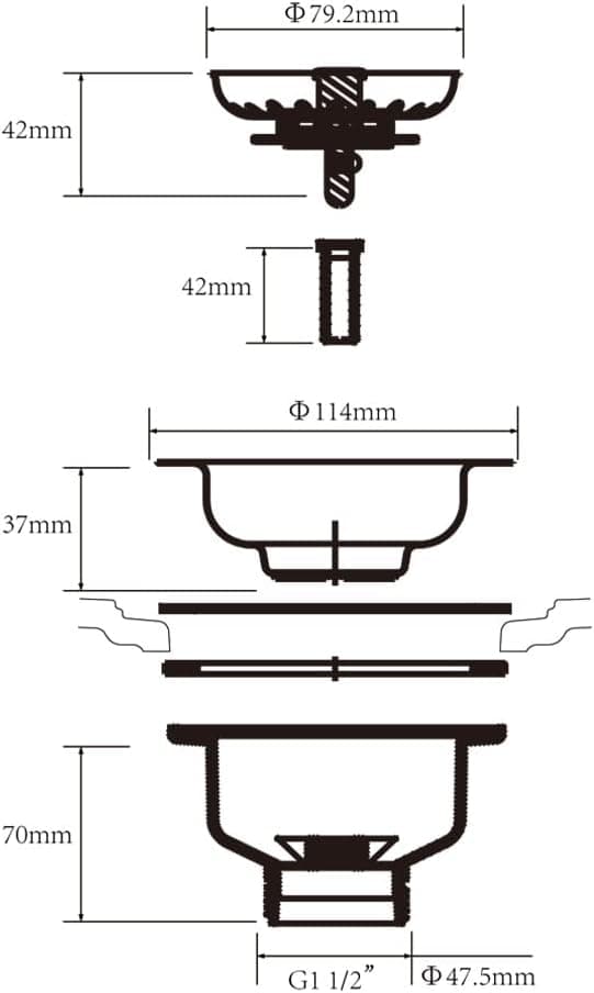 Rustfri vaskekurvsi, 114MM ventil til vask