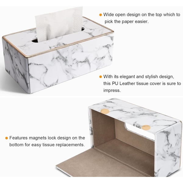 Tissue Box Cover Rektangulär, PU-läder Tissue Box Hållare för Kleenex, Servett, Rektangulär Tissue Box Covers, Hållare för Badrum Bil Hem Dekorativt