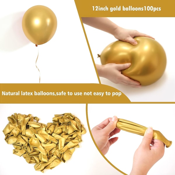 Metallic Gold Balloons 12 inch, 100 Pack Chrome Gold Latex Balloons for Birthday Baby Shower Wedding Graduation Party Balloons (with Gold Ribbon)