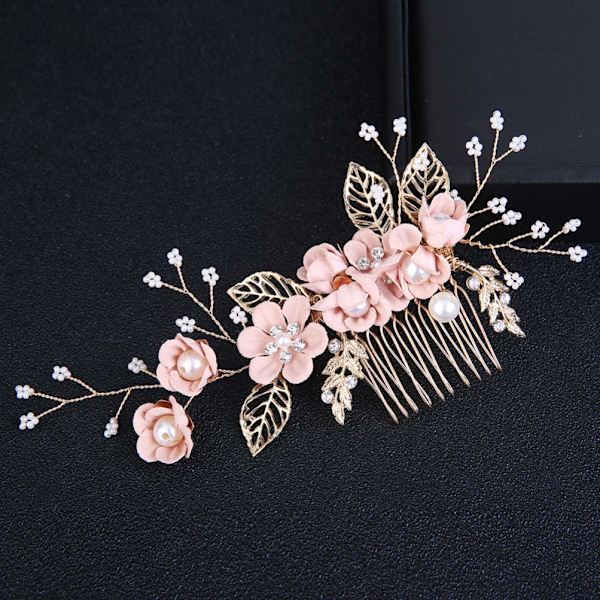 Brude Hårklemme 4 Stk Bryllup Hårkam Rhinestones Krystal Blomster Brude Hårklemmer Hårnål Hår Smykker til Bryllup Kjole Tilbehør (Pink)