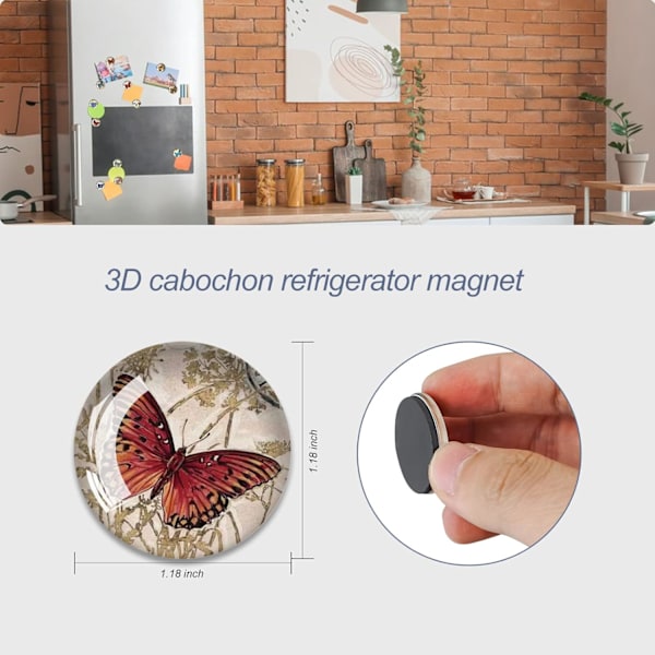 Magneettiset jääkaappitarrat, 12 kpl Lasia Värikkäät Perhonen Kuvio Jääkaapin Magneetti Valkotaulun Magneetti Tarrat Soveltuvat Jääkaapin Koristeluun 30 mm