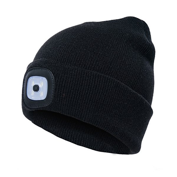 Lahjat miehille, LED-neulekevyt hattu lämmin beanie-hattu miehille ja naisille 3 tasoa kevyt yksivärinen joustava，musta ja harmaa，2kpl