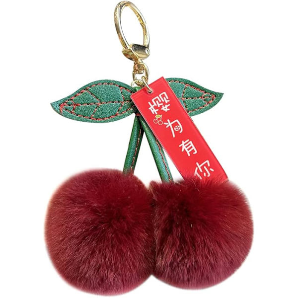 Kirsebær nøglering, fluffy plys sød kirsebær rygsæk charm mode elegance dekoration nøglering