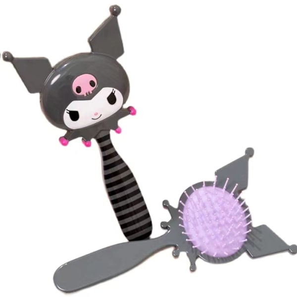 Kuromi hårborste, barnens tecknade paljetter Airbag hårkam, huvudmassagekam stylingverktyg för vått och torrt, antistatisk (svart), 1 st