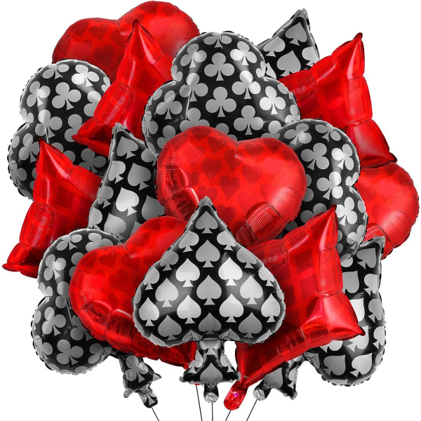 16 stykker kasinotemafestdekorasjoner 20 tommers kasinofolie ballong spar hjerte spillkort ballonger for Las Vegas fest, pokerevents