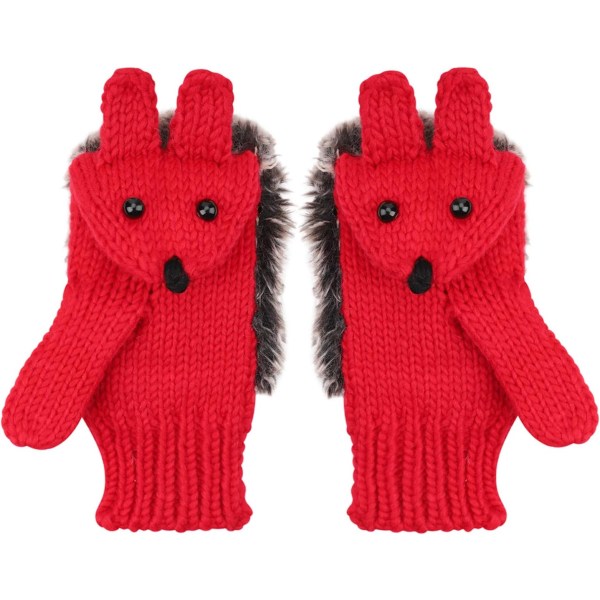 Vanter til kvinder piger handsker vinter varme tykke handsker strikket uld ski handsker Søde pindsvine mønster bløde komfort termiske handsker,D