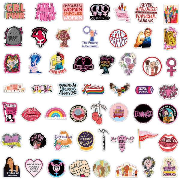 Feministiska klistermärken 50st Kvinnors Libbers Lika rättigheter Power Stickers Liberal vattenflaska Vattentät Vinyl Laptop Bagage Skateboard Datorklistermärken