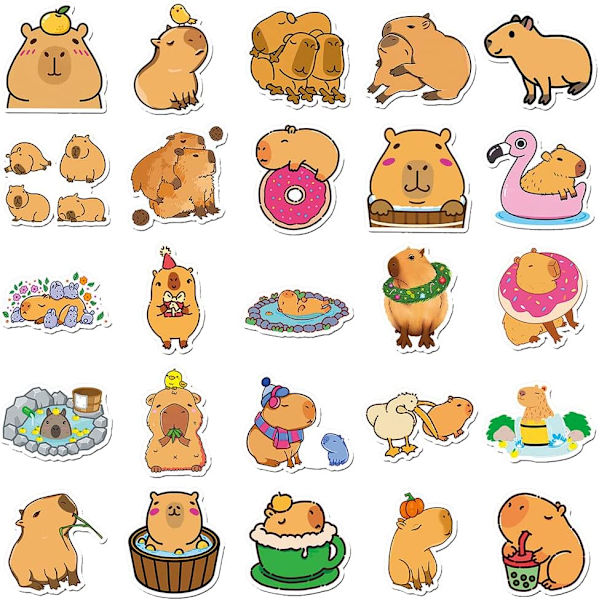 Smukke Capybara-klistermærker Pakke Vandtætte Cartoon Vinyl-klistermærker til Hydroflasks Laptop Cup Vandflasker Bil, Søde Dyre-klistermærker(Capybara-50stk)