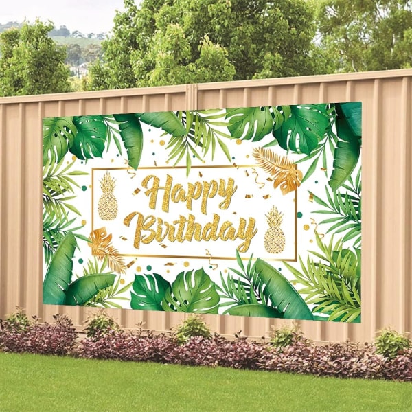 7*5 fot, grønne tropiske blader Gratulerer med dagen Bakgrunn Fotobakgrunn Bannerplakat for grønne blader festdekorasjoner