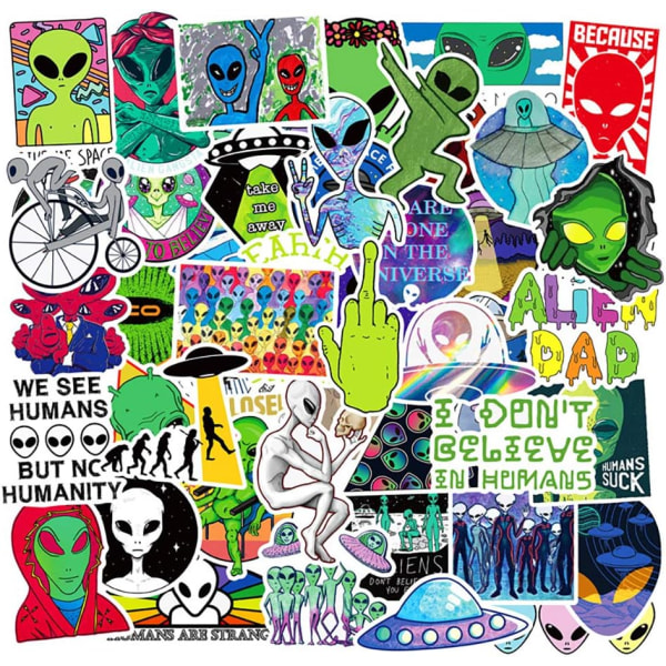 Vinyl Alien Stickers Laptop Alien UFO Stickers Pakke 50 stk Alien Decals til vandflaske Laptops Ipad Biler Bagager