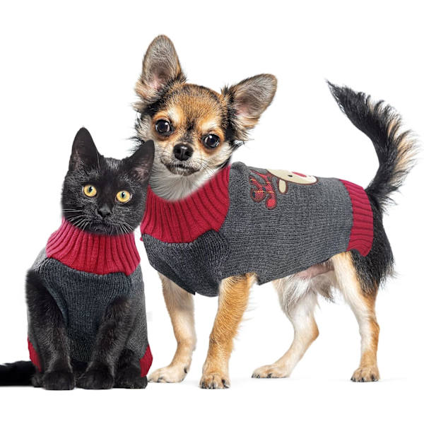 Hundjultröja Jul Husdjurskläder Söt Grå Ren Juldräkt Valp Katt Nyårspresenter för Små Medelstora Stora Hundar Tröjor (S, Grå Ren)