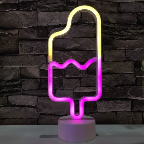 Popsicle-formet neonlys LED-neonskiltlys kunstdekorativ neonlampe med base for romslange rekreasjonsbryllupsfestdekorasjon