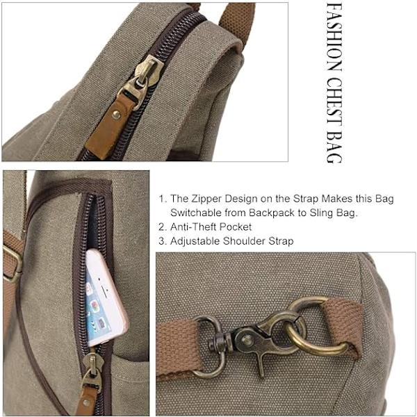 Canvas Sling Bag - Liten Crossbody Ryggsäck Axelväska Casual Dagryggsäck för Män Kvinnor