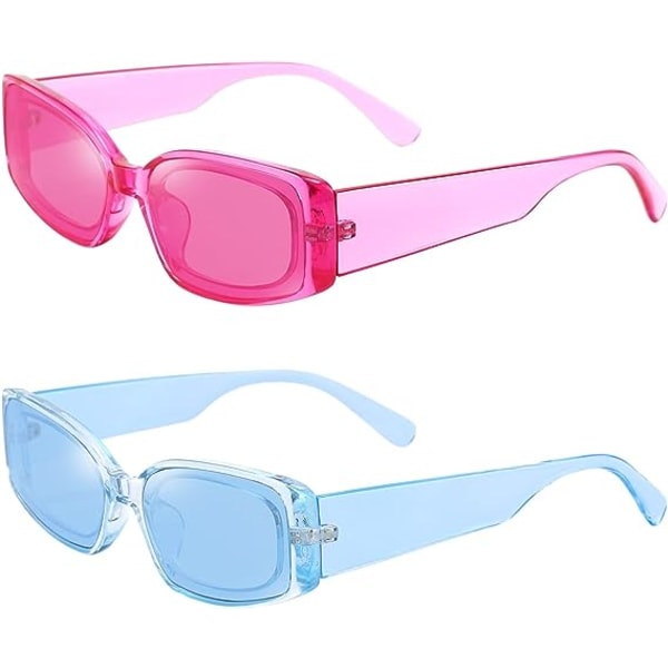 Rektangulære solbriller til kvinder Mænd Retro Chunky Y2K solbriller Rektangulære 90'er 00'er solbriller Pink