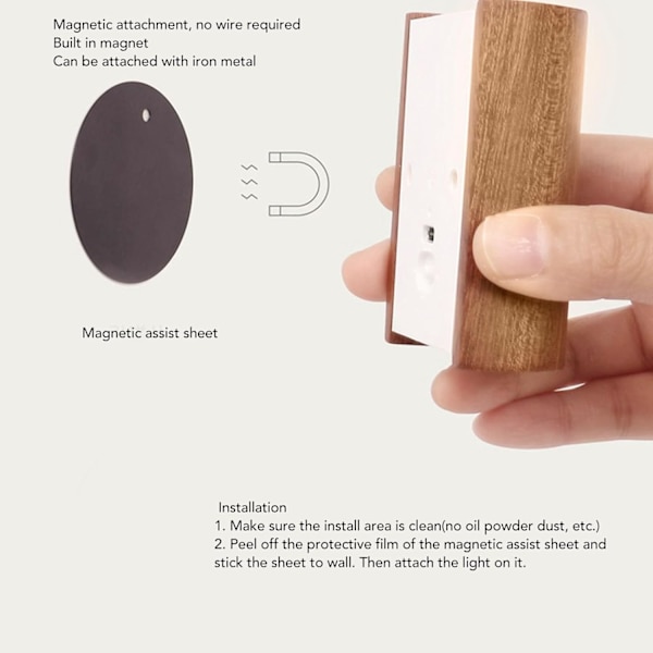 Trappe Lamper, 2-sidet belysning, varmt lys, magnetisk montering, lang batterilevetid, natlampe i bøgetræ, sensor for daggry og skumring