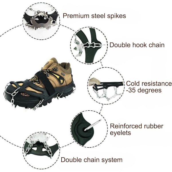 FOGARI Grödel Crampons Bergskor 26 Tänder Tjockt Rostfritt Stål Skoskydd Halksäkra Skostudsar för Män Kvinnor Vuxna Passar black L