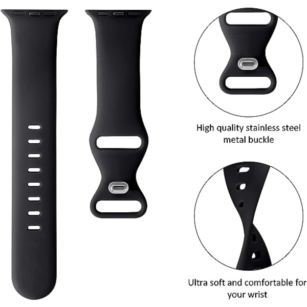 Bånd, der er kompatible med Apple Watch 38 mm 40 mm 41 mm, udskiftningsbløde silikone sportstilbehørsarmbånd til kvinder mænd（Sort）