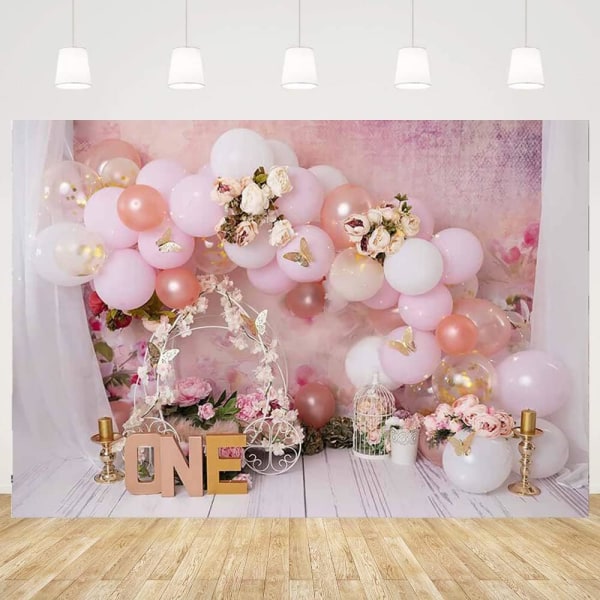 Nyfødt portræt baggrund sommerfugl pink floral til pige baby 1. fødselsdag kage smash foto baggrund studie rekvisit (7x5FT)