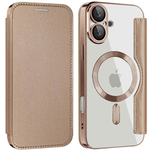 iPhone 16 Plus Case Compatible with MagSafe RFID Blocking Leather Case - Gold