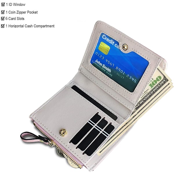 Tjejplånbok Liten Bifold Damplånböcker Rfid, Kompakt Kvinnlig Söt Mini Dragkedja Myntkort Plånbok för Tonårsflicka Barn (Rosa)