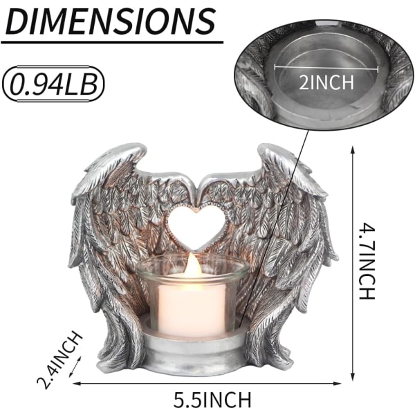 Englevinger Tealight, Bønnelys Holder Minnesgaver Hjemmedekor (LED Tealight og Kopp Inkludert), Sølvvinger