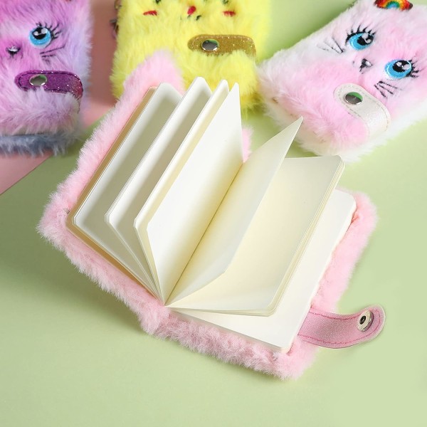 Fickanteckningsbok, plysch anteckningsbok, 80 sidor hängande nyckelring Fickstorlek Söt kattjournalbok för tjejer Rosa