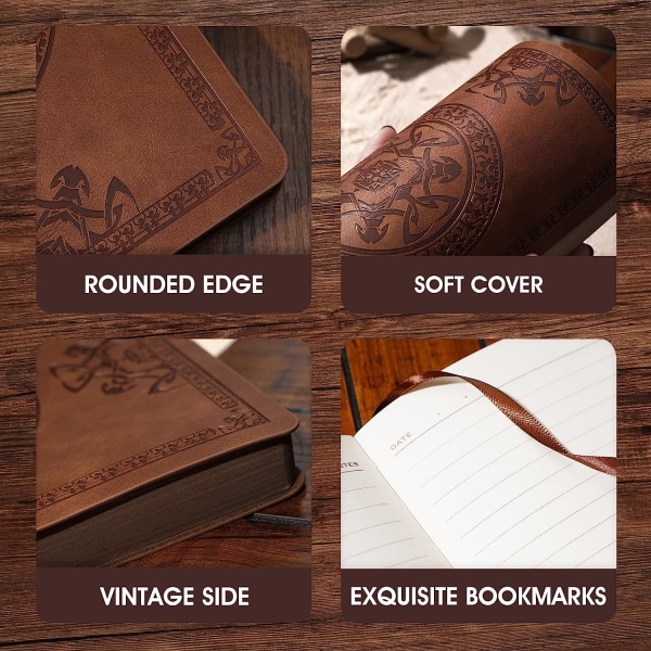 Læder Vintage Journal til Mænd Blødt Omslag 256 Linjerede Sider Notebook 180 Lay Flat til Skrivning Rejsedagbog, 5,7'' x 8,3'', Brun