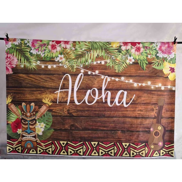 7x5ft Summer Aloha Luau -juhlat Tausta Trooppiset Havaijin Kukat Puiset Veistos Tausta Meripalmu Syntymäpäivä Musikaalijuhla Bannerin koristelu