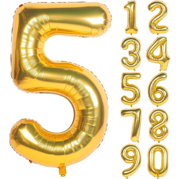 2 STK 40 tommer guldcifret heliumfolie fødselsdagsballoner (guld 5)