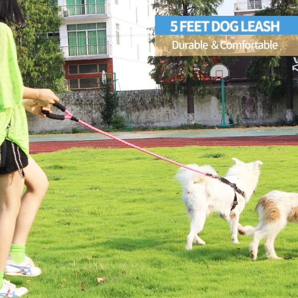 Hundkoppel med bekvämt vadderat handtag och mycket reflekterande trådar för små medelstora och stora hundar (5FT-1/2'', rosa)