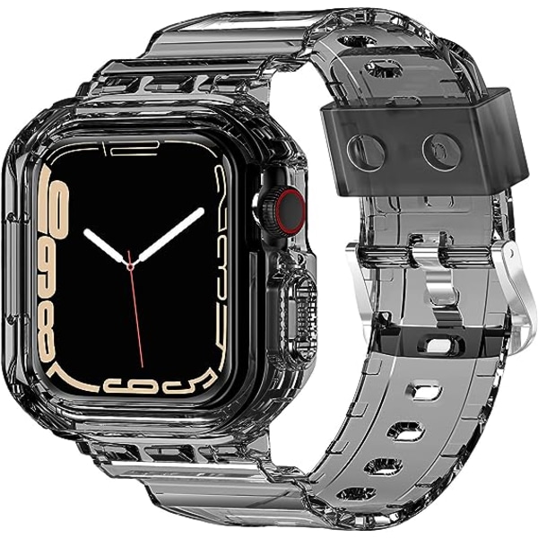 Yhteensopiva Crystal Clear Apple Watch -rannekkeille, 42mm 44mm 45mm case miehille Naisten Jelly Sport case ja -ranneke / musta