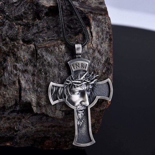 Necklaces for Women Girls - Men Fashion Jesus Engraved Cross Pendant Necklace Chain Jewelry Gift, Pendant Chain Jewelry for Girls - Silver