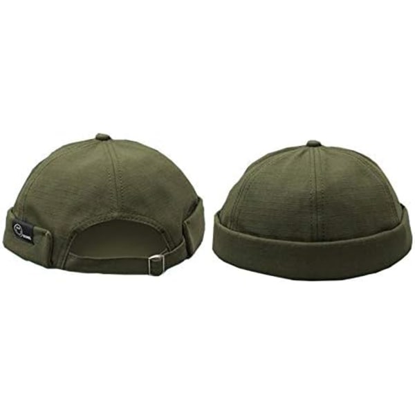 Lipaton hattu Beanie Skullcap Työntekijä Sailor Cap Retro Rolled Cuff Skull Caps säädettävällä（Vihreä）