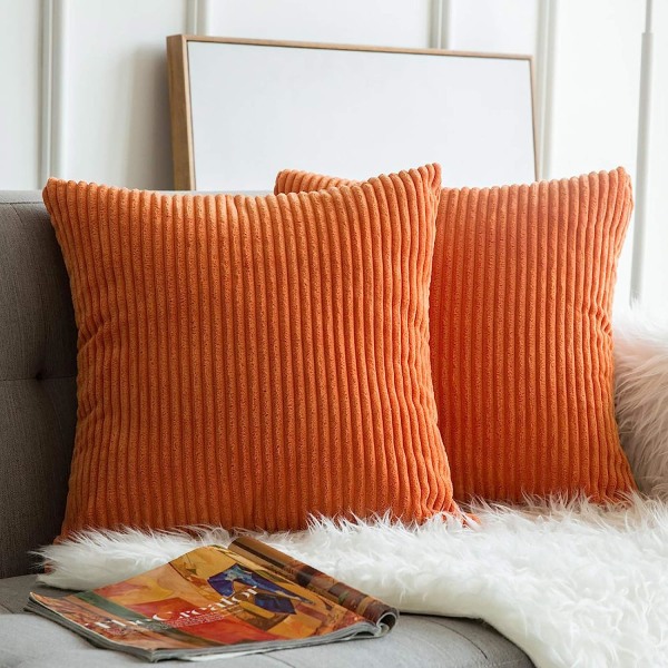 Pack of 2 Corduroy Pillow Covers Soft Soild Striped Fall Throw Pillow Covers Set Cushion Cases for Couch Sofa Bedroom Car 40 x 40 cm Orange