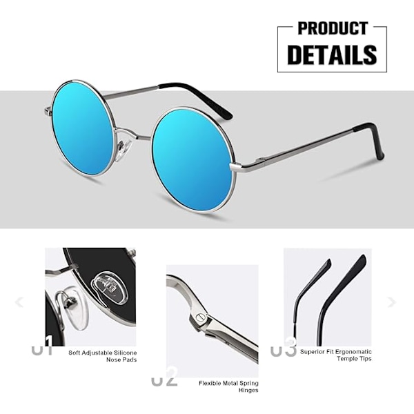 Runde solbriller, mænd, kvinder, 70'er, John Lennon, hippie, shades, briller, polariserede, retro solbriller