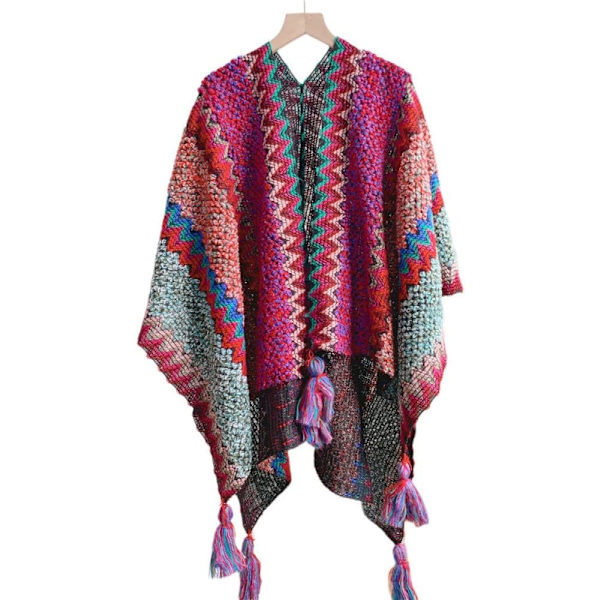 Kvinde Boho Etnisk Tibetansk Kvast Tørklæde Sjal Vild Strik Rose Rød Kappe Sjal Bredde Tørklæde Kvinder Tyk Trend Jul Tørklæder til  Varmt Tørklæde