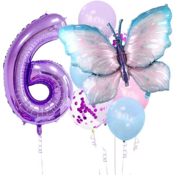 Butterfly First Fødselsdagspynt til piger, Butterfly Fødselsdagspynt, 9 stk. Nummer 1 Sommerfugleballoner Butterfly Decor (seks)