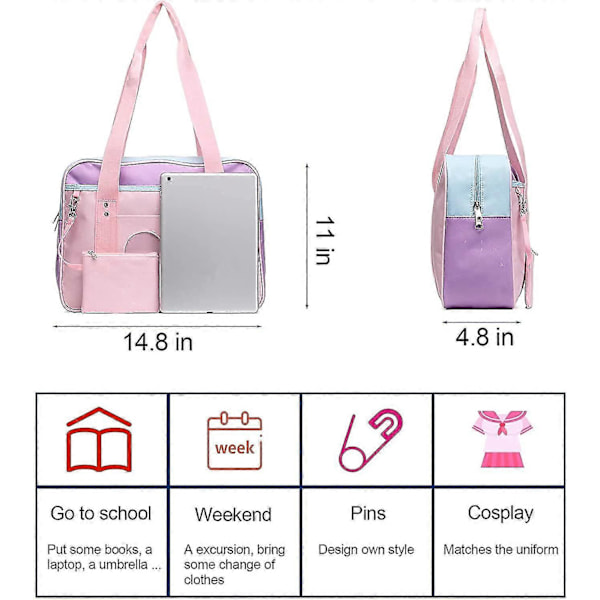 Kawaii Ita Veske Japansk Skoleveske Søt Tote Bag Stor Skulderveske Anime Hjerteveske (Tilfeldig merke) Black