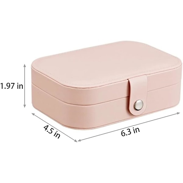Smykkeskrin Organizer, FOME Dobbelt Lag PU Læder Lille Smykke Rejseetui PU Læder Smykkeopbevaringsetui til Ringe Øreringe Halskæde Armbånd Je Pink
