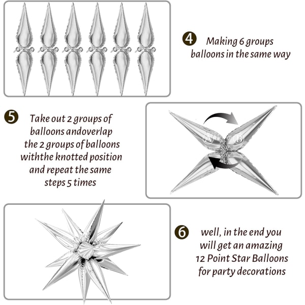 50 stk. eksplosionsstjerne folie balloner - 12 spidse stjerne balloner, sølv stjerneburst kegle mylar balloner pig ballon til festartikler