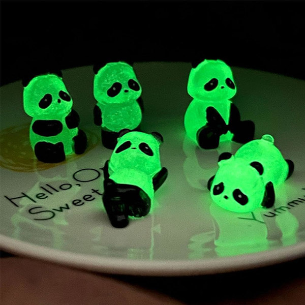 Set med 2 miniatyrlysande pandafigurer - Miniatyrkruka dekoration - Lysande miniatyrblomma