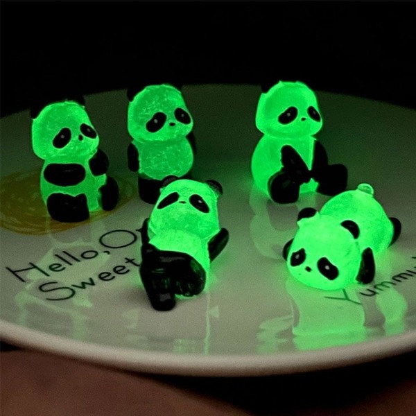 Sett med 2 mini lysende pandafigurer - Miniatyrpottedekorasjon - Glow-in-the-dark miniatyrblomst