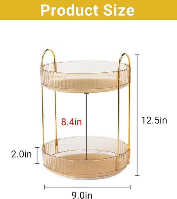 Makeup Organizer - 2 or 3 Drawers Makeup Storage 360° Rotating Makeup Stand Organizer Makeup Tools Gold 2 våningar
