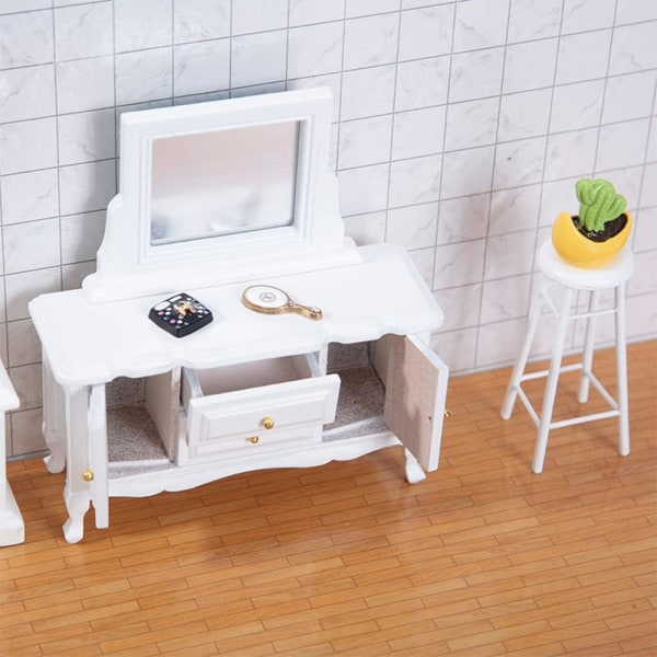 1:12 Fashion Dresser Miniatyyri nukkekodin tarvikkeet, puinen nukkekodin huonekalusarja, valkoinen